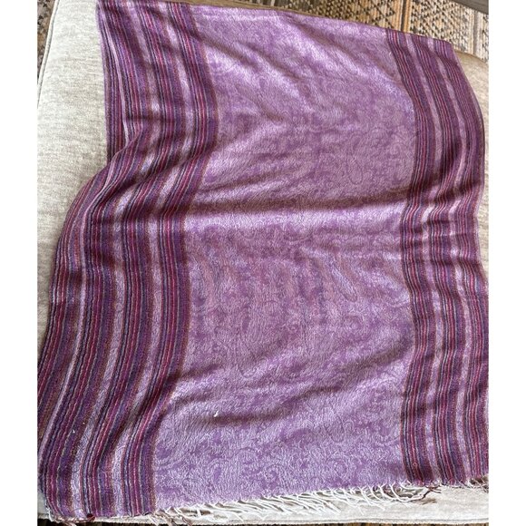 Purple Woven Paisley Scarf Dark Purple Stripes Fringe Gift - Picture 6 of 7